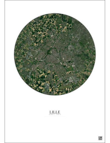 Affiche Lille – Poster vue satellite 10km Couleur | Gravura – Fond clair