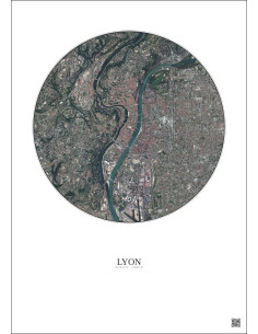 Affiche Lyon – Poster vue satellite 5km Couleur | Gravura – Fond clair 2
