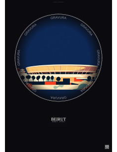 Affiche Beirut – Poster illustration vintage – Camille Chamoun Sports City Stadium | Gravura – Fond foncé
