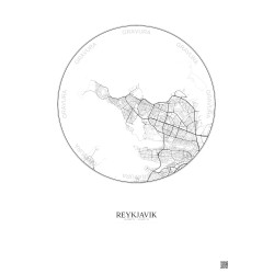 Affiche Reykjavik – Poster carte de ville 6km | Gravura – Fond clair