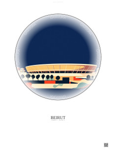 Affiche Beirut – Poster illustration vintage – Camille Chamoun Sports City Stadium | Gravura – Fond clair