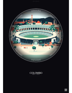 Affiche Colombo – Poster illustration vintage – R Premadasa Stadium | Gravura – Fond foncé