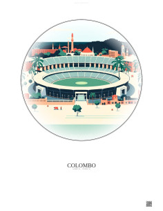 Affiche Colombo – Poster illustration vintage – R Premadasa Stadium | Gravura – Fond clair