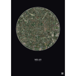 Milan Satellite View Poster 5km Color | Gravura – Dark background