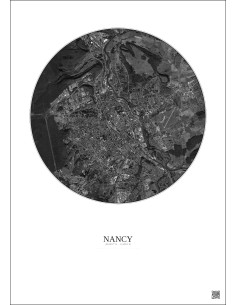 Affiche Nancy – Poster vue satellite 6km N&B | Gravura – Fond clair 2