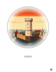 Affiche Vilnius – Poster illustration vintage – Gediminas Tower | Gravura – Fond clair