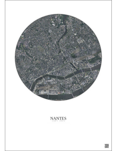 Nantes Satellite View Poster 2.5km Color | Gravura – Light background