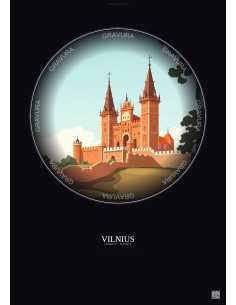 Affiche Vilnius – Poster illustration vintage – Palace Of The Grand Dukes | Gravura – Fond foncé