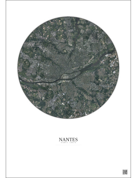 Nantes Satellite View Poster 10km Color | Gravura – Light background
