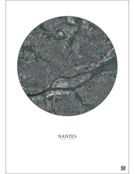Nantes Satellite View Poster 5km Color | Gravura – Light background