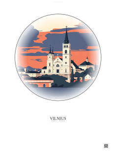Affiche Vilnius – Poster illustration vintage – Vilnius Cathedral | Gravura – Fond clair