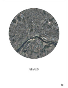 Affiche Nevers – Poster vue satellite 2.5km Couleur | Gravura – Fond clair 2