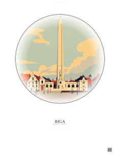 Affiche Riga – Poster illustration vintage – Freedom Monument | Gravura – Fond clair
