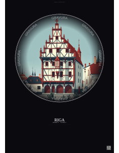 Affiche Riga – Poster illustration vintage – House Of The Blackheads | Gravura – Fond foncé