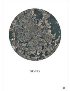 Affiche Nevers – Poster vue satellite 10km Couleur | Gravura – Fond clair 2