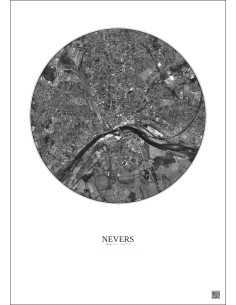 Affiche Nevers – Poster vue satellite 2.5km N&B | Gravura – Fond clair 2