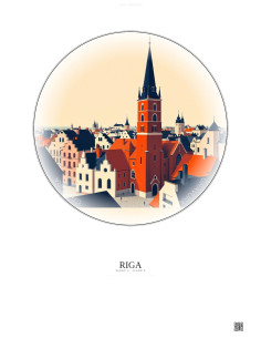 Affiche Riga – Poster illustration vintage – St Peter S Church | Gravura – Fond clair