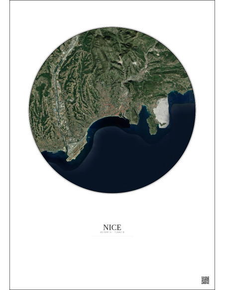 Affiche Nice – Poster vue satellite 10km Couleur | Gravura – Fond clair