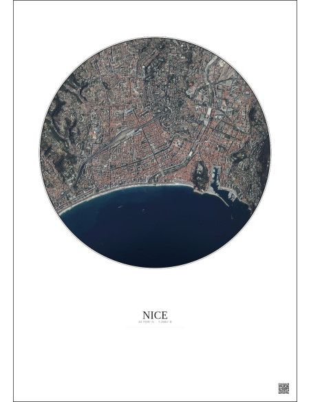 Affiche Nice – Poster vue satellite 2.5km Couleur | Gravura – Fond clair