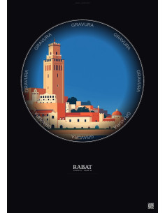 Affiche Rabat – Poster illustration vintage – Rabat | Gravura – Fond foncé