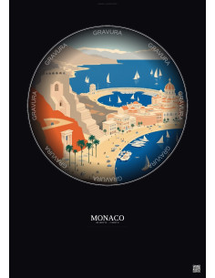 Affiche Monaco – Poster illustration vintage – Circuit De Monaco | Gravura – Fond foncé