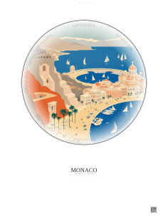 Affiche Monaco – Poster illustration vintage – Circuit De Monaco | Gravura – Fond clair