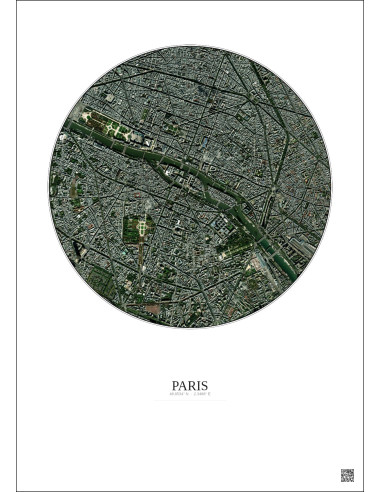 Affiche Paris – Poster vue satellite 2.5km Couleur | Gravura – Fond clair