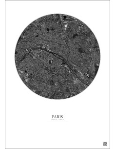 Paris Satellite View Poster 6km B&W | Gravura – Light background 2