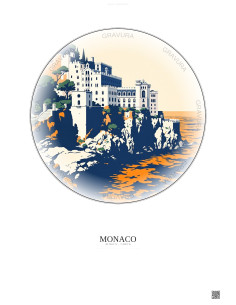 Affiche Monaco – Poster illustration vintage – Musee Oceanographique De Monaco | Gravura – Fond clair