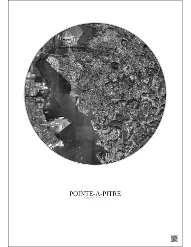Pointe A Pitre Satellite View Poster 2.5km B&W | Gravura – Light background