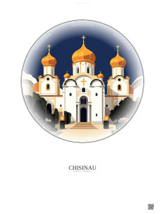 Affiche Chisinau – Poster illustration vintage – Nativity Of Christ Cathedral | Gravura – Fond clair