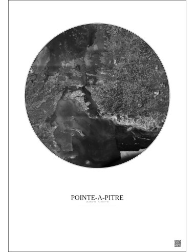 Pointe A Pitre Satellite View Poster 10km B&W | Gravura – Light background