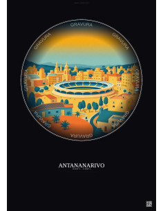 Antananarivo Vintage Travel Poster – Mahamasina Municipal Stadium | Gravura – Dark background
