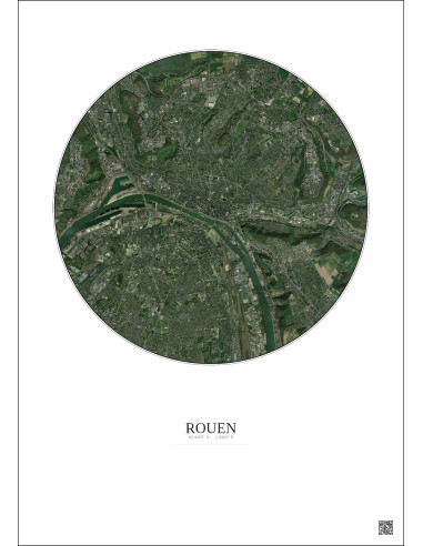 Rouen Satellite View Poster 5km Color | Gravura – Light background