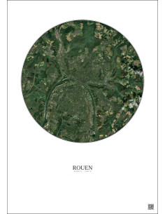Rouen Satellite View Poster 10km Color | Gravura – Light background 2