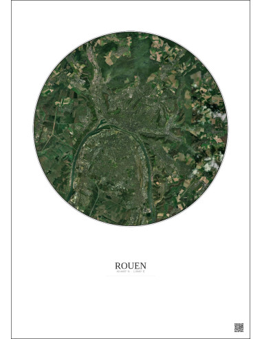 Affiche Rouen – Poster vue satellite 10km Couleur | Gravura – Fond clair