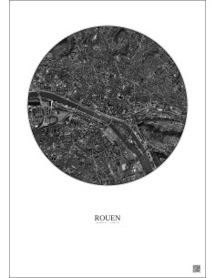 Rouen Satellite View Poster 2.5km B&W | Gravura – Light background 2
