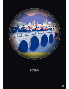 Affiche Skopje – Poster illustration vintage – Skopje | Gravura – Fond foncé