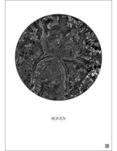 Rouen Satellite View Poster 10km B&W | Gravura – Light background 2