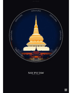 Affiche Nay Pyi Taw – Poster illustration vintage – Most Iconic Landmark Of Nay Pyi Taw | Gravura – Fond foncé