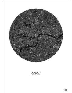 London Satellite View Poster 6km B&W | Gravura – Light background 2