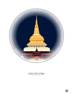 Affiche Nay Pyi Taw – Poster illustration vintage – Most Iconic Landmark Of Nay Pyi Taw | Gravura – Fond clair