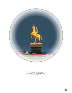 Affiche Ulaanbaatar – Poster illustration vintage – Genghis Khan Equestrian Statue | Gravura – Fond clair