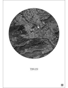 Tbilisi Satellite View Poster 2.5km B&W | Gravura – Light background 2