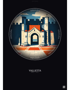 Affiche Valletta – Poster illustration vintage – City Gate | Gravura – Fond foncé
