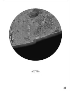 Accra Satellite View Poster 10km B&W | Gravura – Light background 2