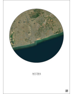 Accra Satellite View Poster 10km Color | Gravura – Light background 2