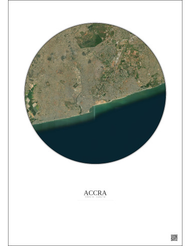Accra Satellite View Poster 10km Color | Gravura – Light background