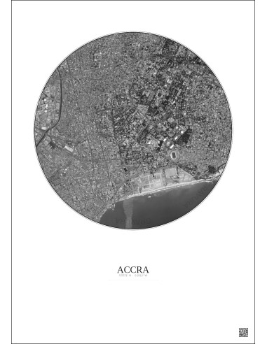 Accra Satellite View Poster 2.5km B&W | Gravura – Light background