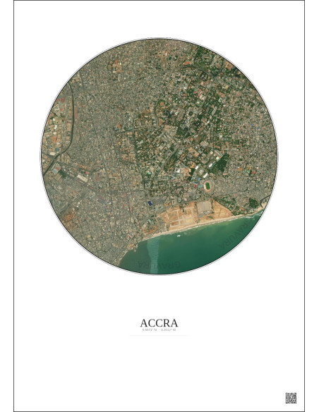 Accra Satellite View Poster 2.5km Color | Gravura – Light background
